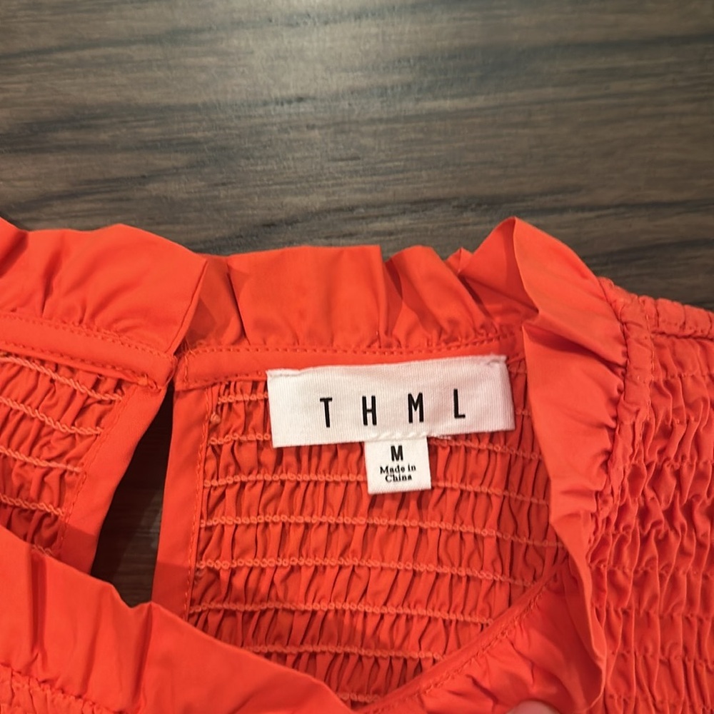 THML Orange Smocked Top Sz M - Picture 5 of 8